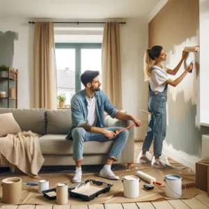 A couple painting their home to get it ready to sell